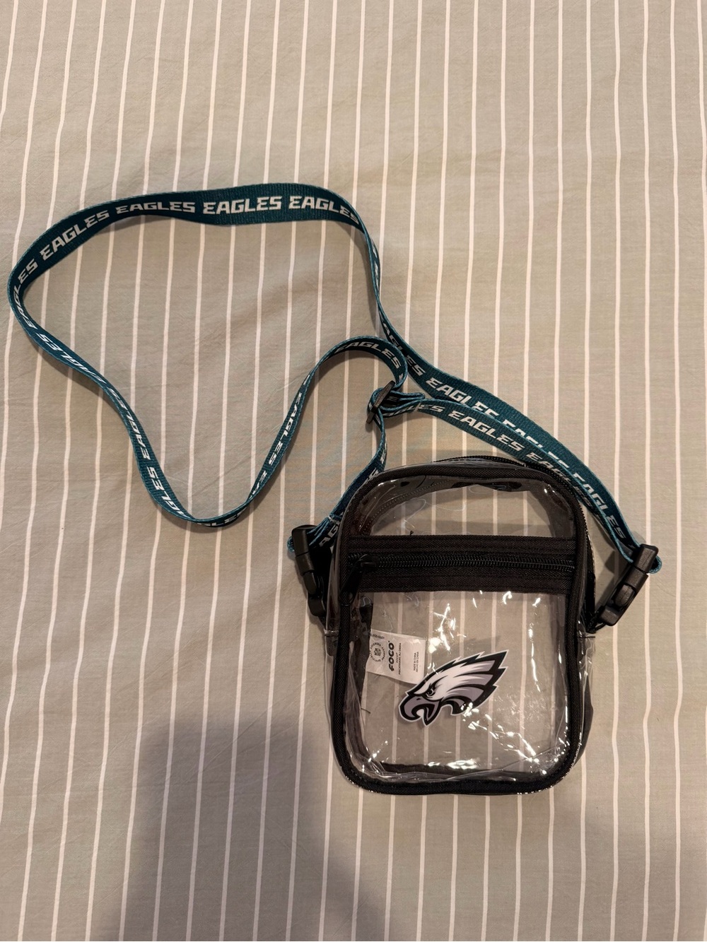 Clear Philadelphia Eagles Crossbody Bag - Black/Teal Strap
